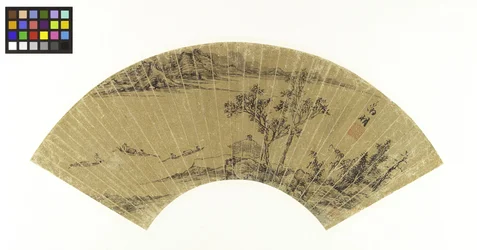 Landschaft mit See und drei Booten